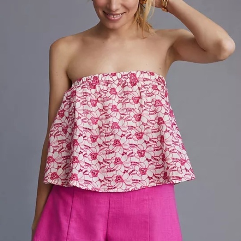 NWT Anthropologie Pink Porridge Strapless Eyelet Top Medium